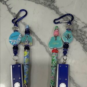 Tiffany & Co Blue and Floral beaded and wrapped Keychain w/flashlight & pen set